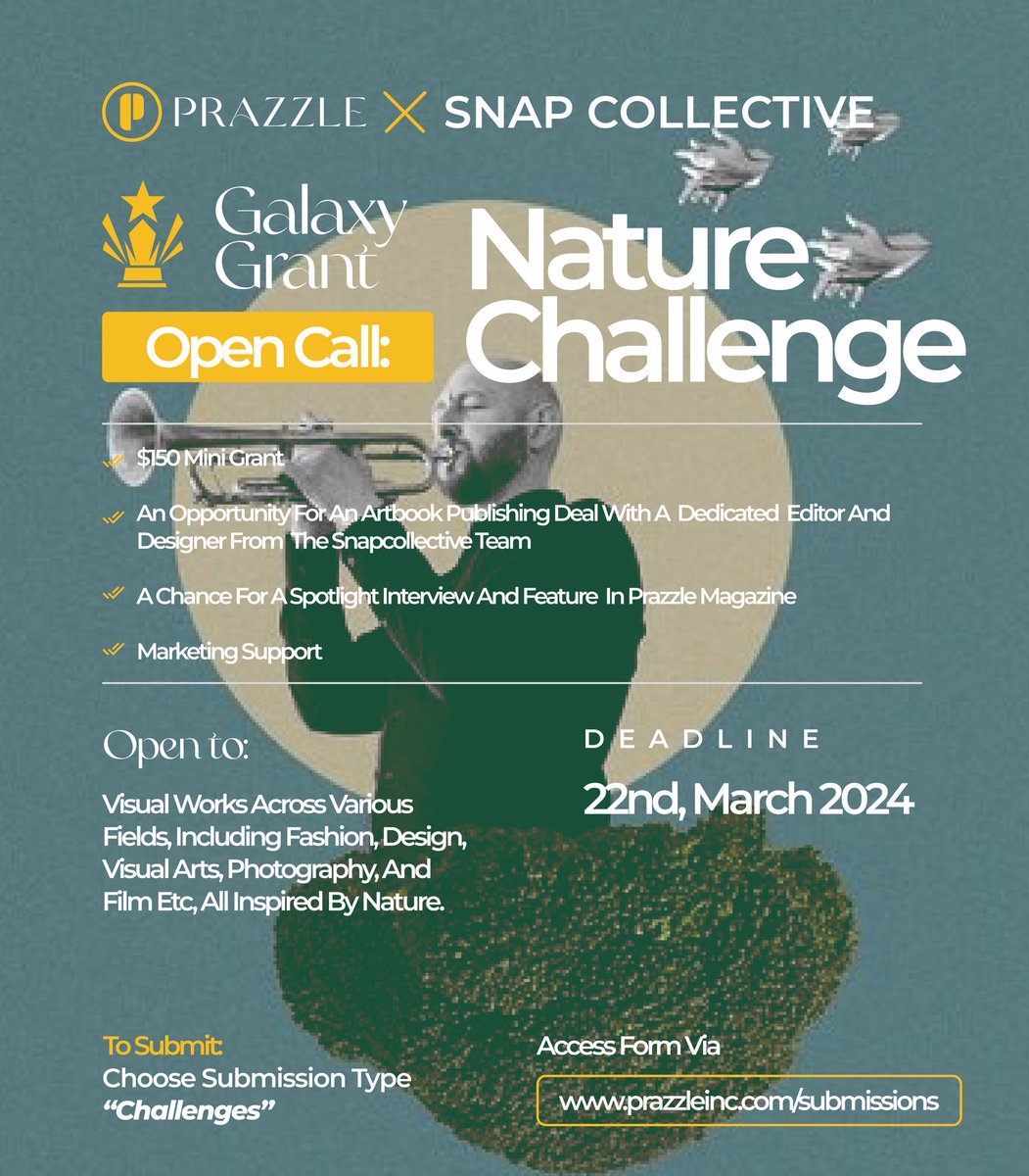 Open Call: Nature Challenge prazzleinc.com/opportunities/… • $150 mini grant • An opportunity for an artbook publishing deal with the Snapcollective Team • A chance for a Spotlight Interview and feature in Prazzle Magazine #opencall #artistgrant