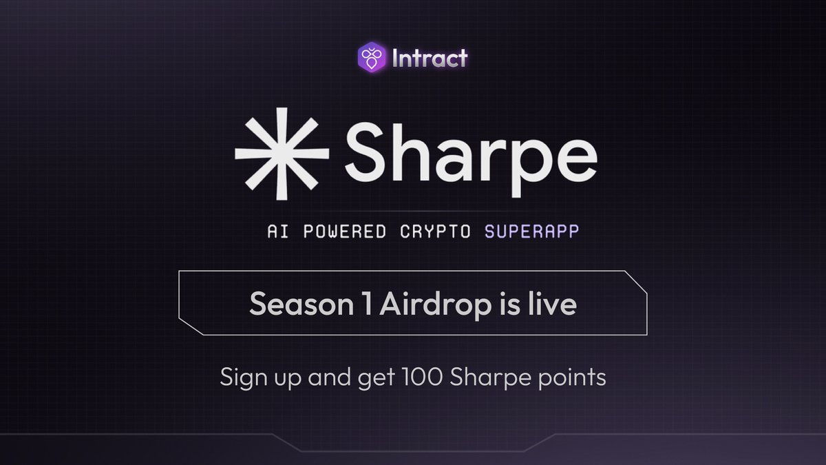AI meets WEB3! Sharpe launches its Season 1 AIRDROP 🪂 Campaign on @IntractCampaign Ride the wave to win early rewards! Start your journey here : link.intract.io/Sharpe