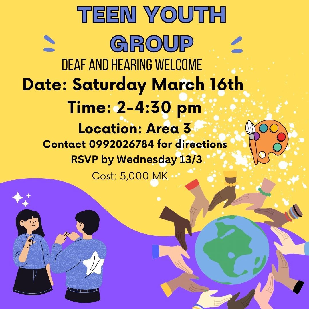 SurvivingMalawi's tweet photo. Something for the teens!

Join an awesome youth group where you can be free to be you and connect with others.

Learn American and Malawian Sign Language,  have fun playing games, dancing, being creative, sporty and musical!

(Ages 12-19) https://t.co/tenGFj2st4