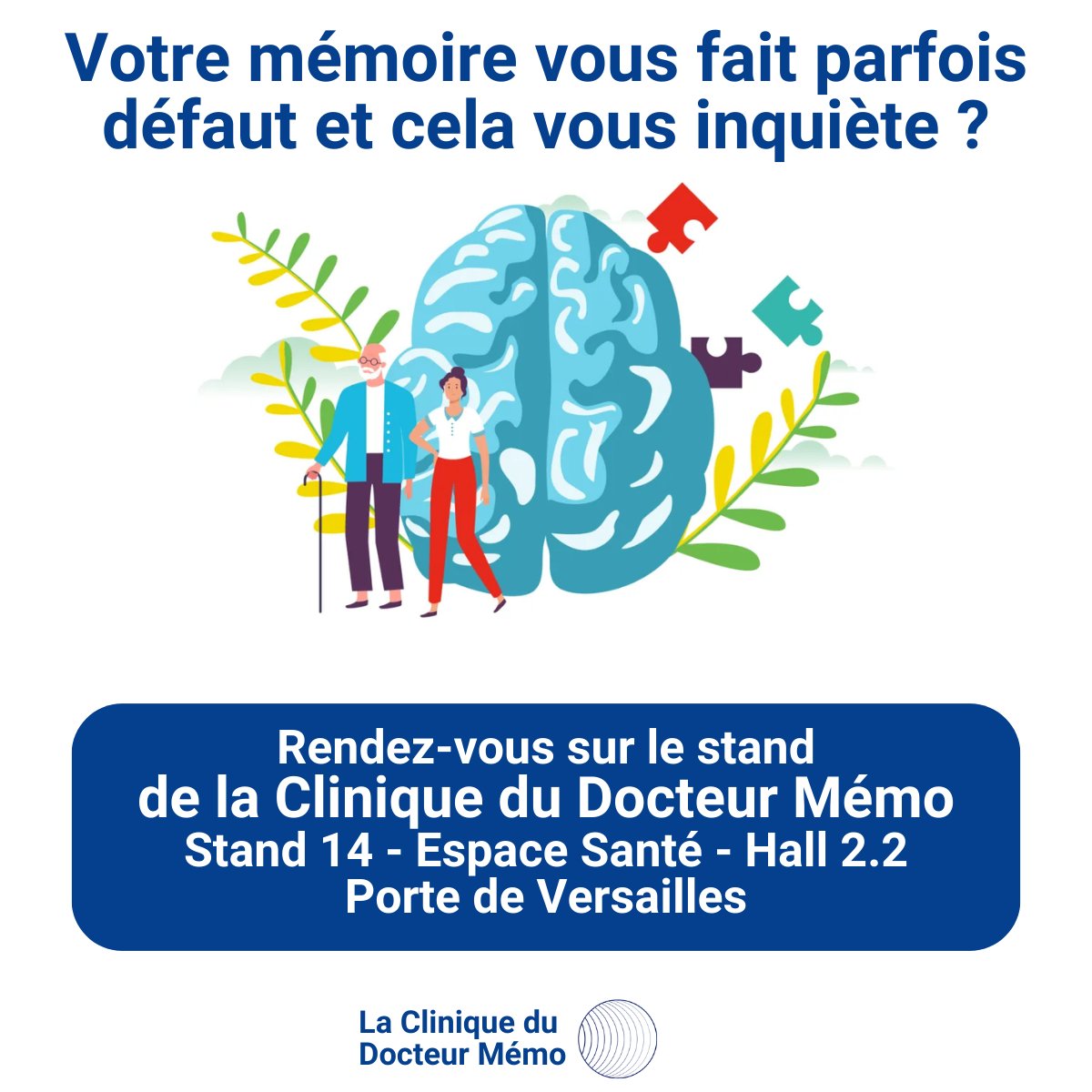 Dr Memo (@docteurmemo) on Twitter photo On se retrouve demain pour l’événement de l’année des générations séniors à la Porte de Versailles le <a href="/Salon_seniors/">Le Salon des Seniors</a>
Venez rencontrer l’équipe de la Clinique du Docteur Mémo et prenez quelques instants pour évaluer votre mémoire sur notre stand (S14 - Espace santé) On se retrouve demain pour l’événement de l’année des générations séniors à la Porte de Versailles le <a href="/Salon_seniors/">Le Salon des Seniors</a>
Venez rencontrer l’équipe de la Clinique du Docteur Mémo et prenez quelques instants pour évaluer votre mémoire sur notre stand (S14 - Espace santé)