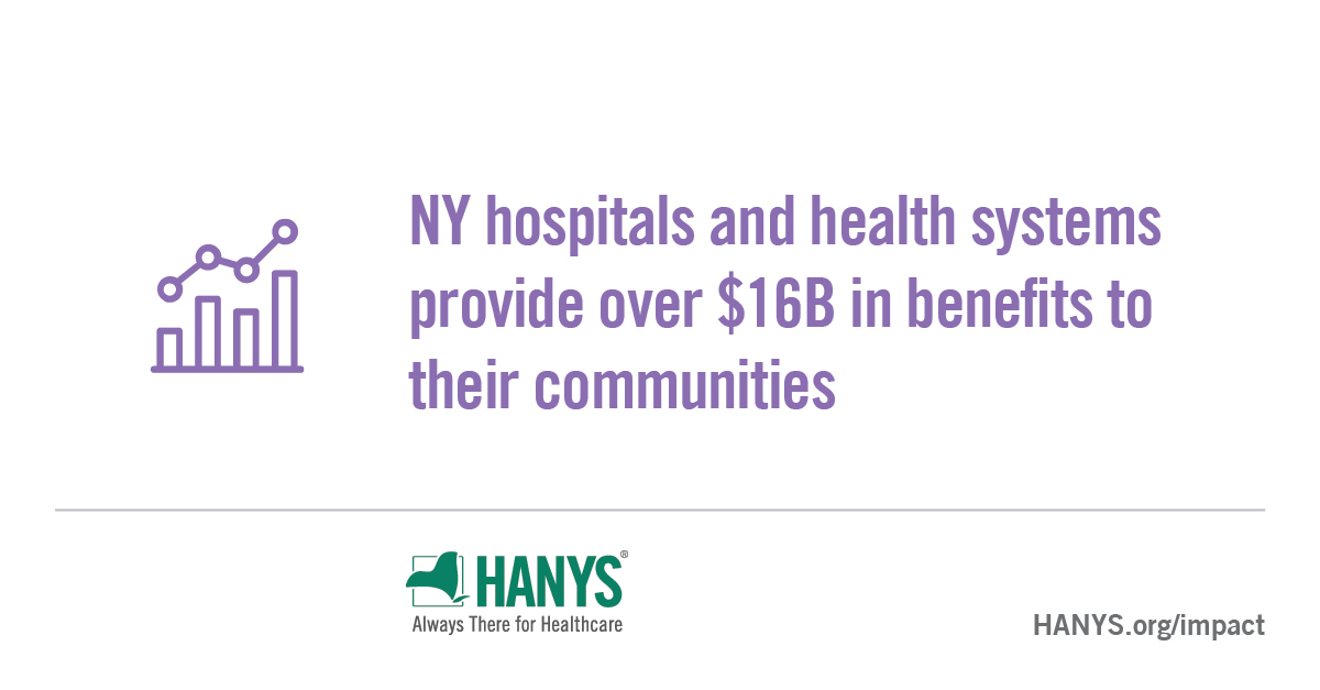 NY hospitals and health systems cover the cost of care for people in need, subsidize care and services in low-income, elderly and underserved communities and invest in many community health initiatives. Learn more at HANYS.org/impact