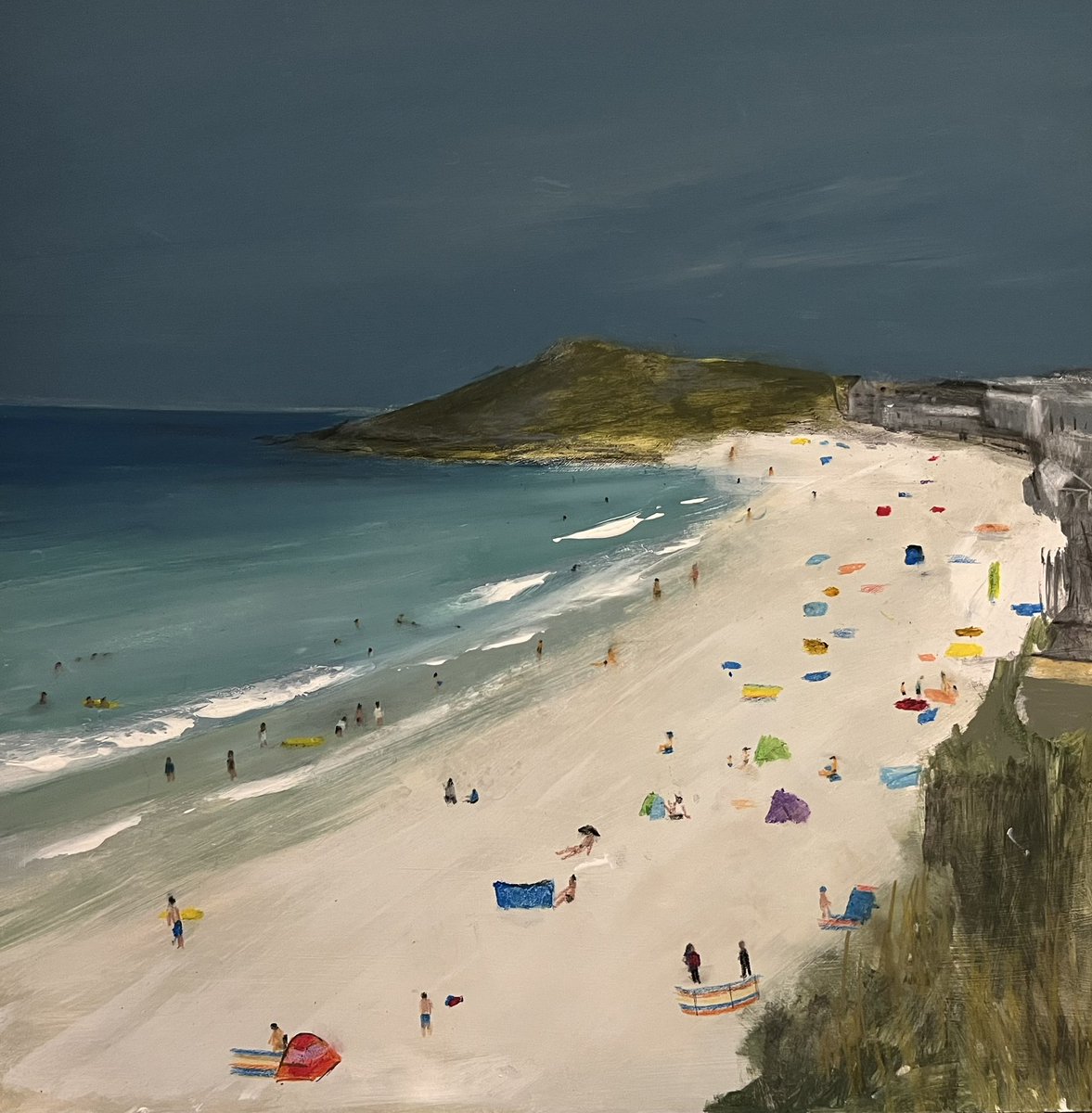 New painting 
Porthmeor Beach 
St Ives,  Summertime 
acrylic on wood 
19x19”