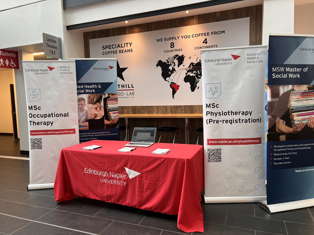 If you are an @EdinburghNapier under graduate student interested in a career in Occupational Therapy Physiotherapy Social Work Come down to level 0, Sighthill campus TODAY to find out more about our MSc (pre reg) degree! 👇 #MustBeNapier
