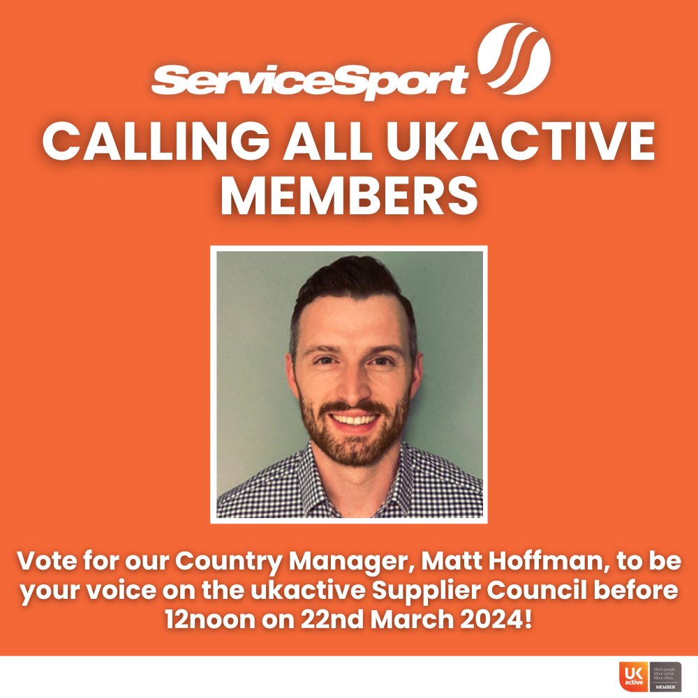 VOTE for Matt Hoffman! Our Country Manager, Matt Hoffman, is running for a seat on the @_ukactive Supplier Council representing Fitness Equipment & Equipment Services! To vote, before 12noon on 22nd March, please use the below link: ukactive.com/poll/fitness-e… #ukactive