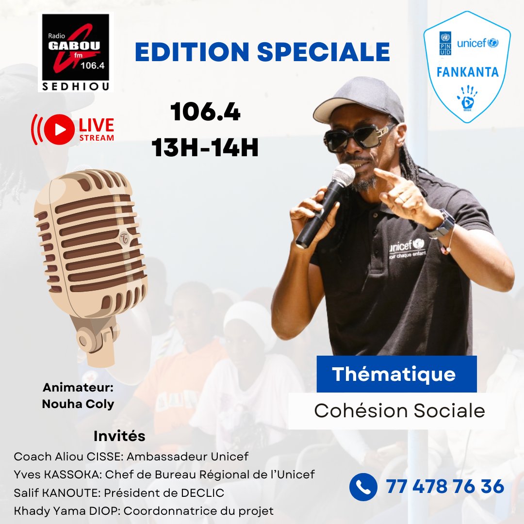 Suivez l'édition spéciale sur Gaboufmsedhiou Gaboufm  106.4/Sédhiou. 
#pnudsn #Unicef #declicsud #Fankanta #Gaboufm #Sedhiou