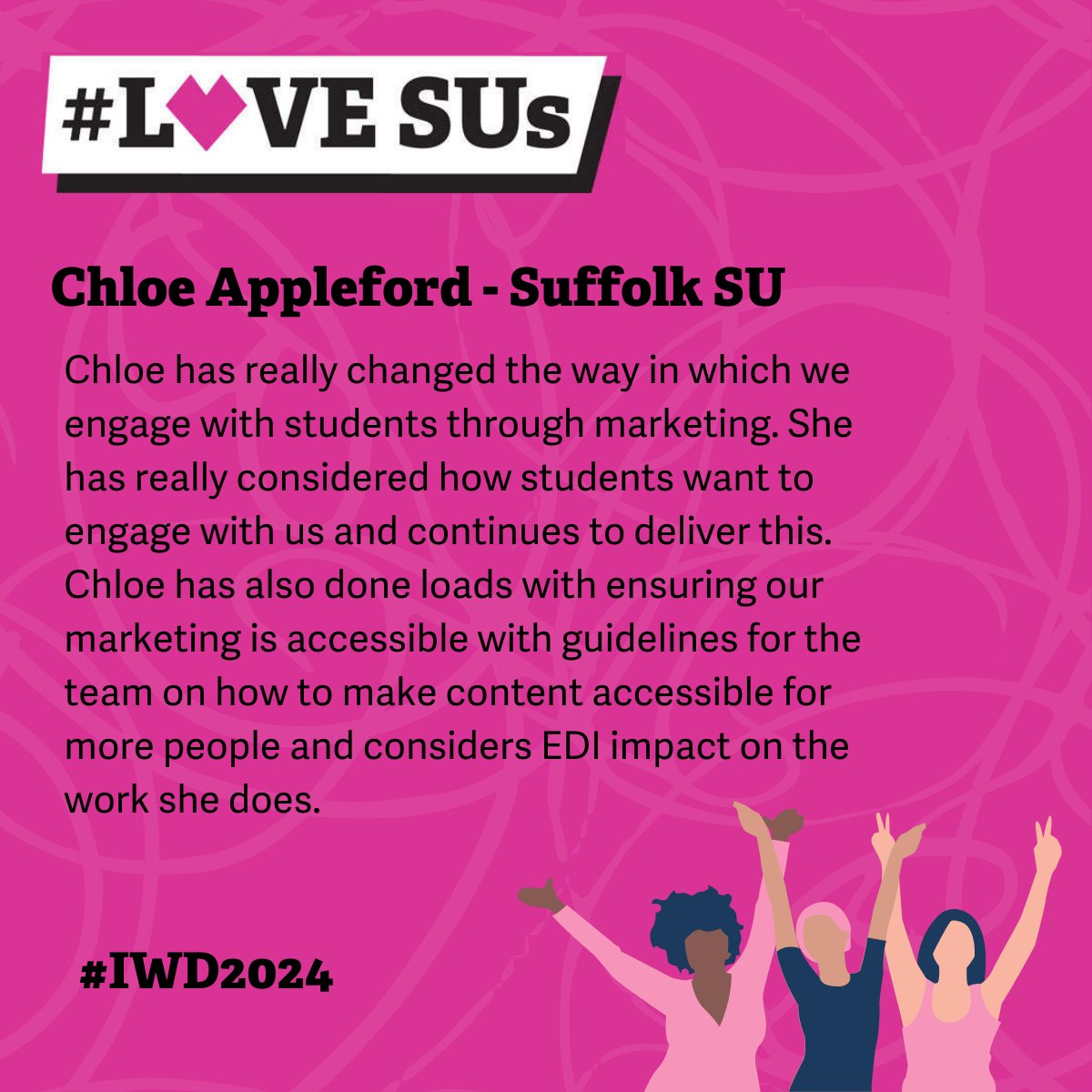 nusconnect's tweet photo. First up today, it's Chloe from @UOSUnion
#IWD2024 #InspireInclusion #LoveSUs https://t.co/xMl94CSrDR