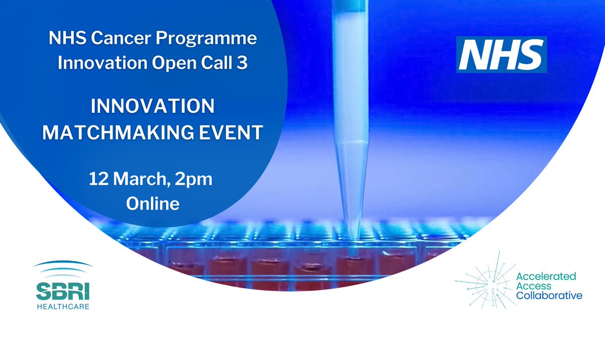 We're looking forward to the NHS Cancer Programme Innovation Matchmaking event this afternoon. We'll be welcoming 11 companies working in the early detection of cancer, and representatives from the 15 Health Innovation Networks @HealthInnovNet & 21 Cancer Alliances.