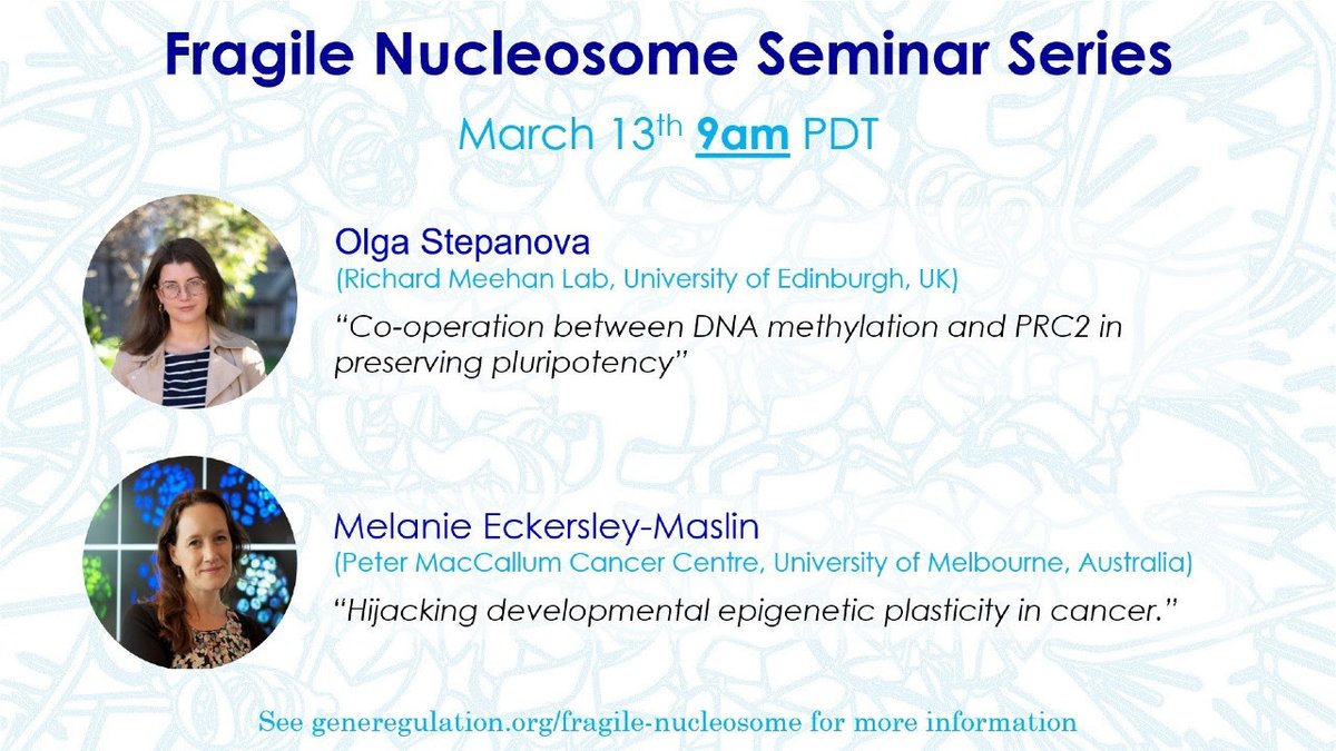 FragileNucleosome (@fnucleosome) on Twitter photo Join us tomorrow @ 9AM PDT for the next #FragileNucleosome seminar, featuring Olga Stepanova (<a href="/sci_olga/">Olga Stepanova 🇱🇹</a>) and Melanie Eckersley-Maslin (@meleckmas)!!
Register here: campaign-statistics.com/link_click/OH4… Join us tomorrow @ 9AM PDT for the next #FragileNucleosome seminar, featuring Olga Stepanova (<a href="/sci_olga/">Olga Stepanova 🇱🇹</a>) and Melanie Eckersley-Maslin (@meleckmas)!!
Register here: campaign-statistics.com/link_click/OH4…