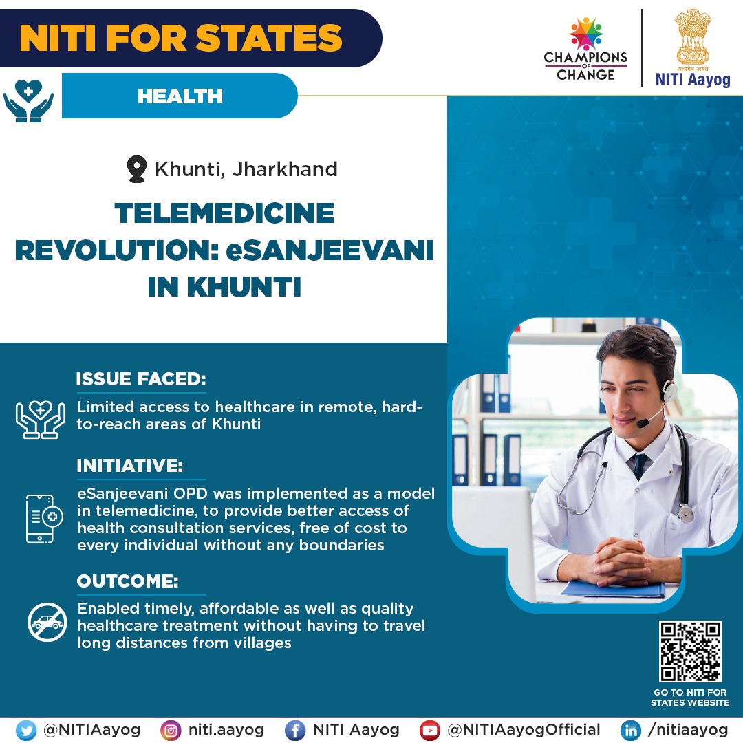 Last mile delivery of quality healthcare holds the key to a Viksit Bharat @ 2047 The implementation of #eSanjeevani OPD in Khunti, Jharkhand, as a model telemedicine initiative, aimed to provide free and easily accessible health consultation services to individuals, especially…