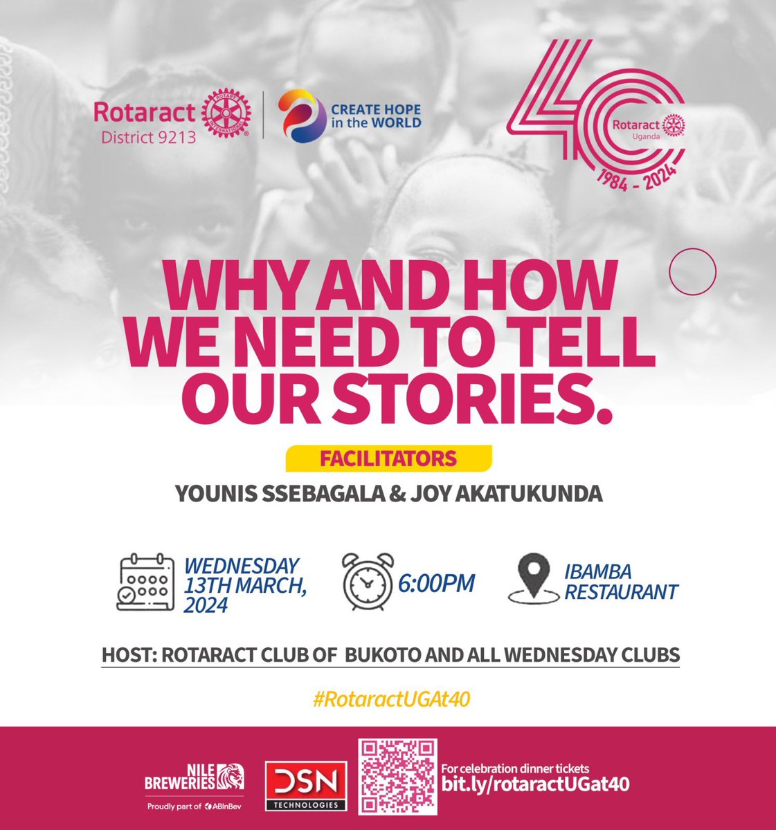 Our very own Hope Creator Public Image Chair @YouniSebaggala will be hosted as one of the facilitators at #RotaractUGAt40 event powered by
@RotaractD9213 and hosted by @RACBukoto family together with other Wednesday clubs.   Do tag along with a friend. #RCKNImpacts |…