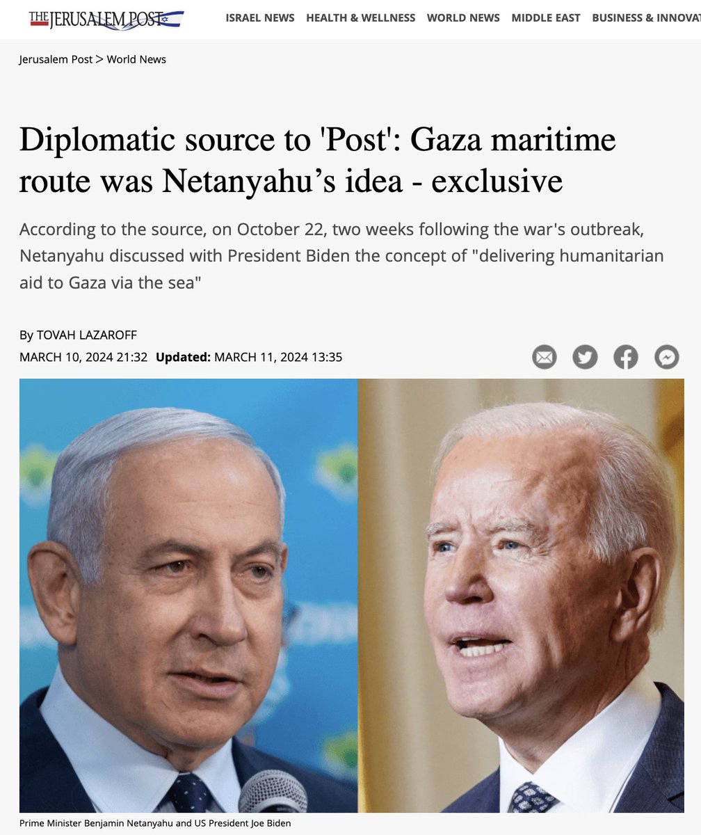 muhammadshehad2's tweet photo. Israel admits: Biden's Gaza seaport has been Netanyahu's idea all along

And it's part of Israel's plans to dismant &amp; replace UNRWA as well as permanently cut Gaza off from Israel, the West Bank &amp; the world &amp; contain international outrage against Israel's war &amp; starvation of Gaza https://t.co/4uMddanqpP