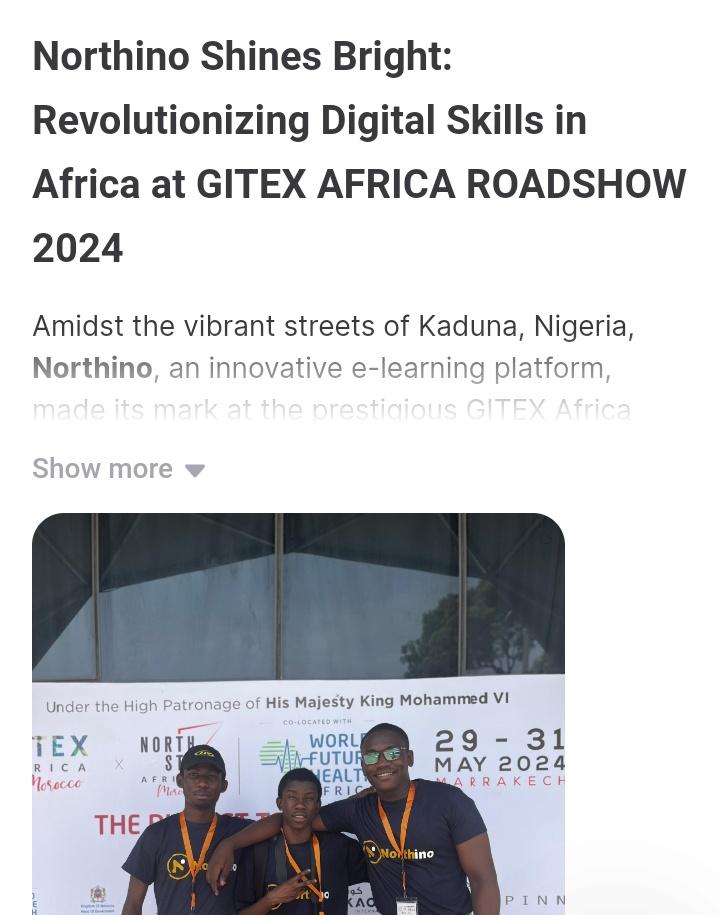 Northino Shines Bright: Revolutionizing Digital Skills in Africa at GITEX AFRICA ROADSHOW 2024

👉: nodo.xyz/post/northino-…