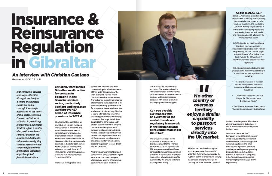 Insurance Industry expert Partner Christian Caetano outlines how Gibraltar's Insurance & Reinsurance regulations can give you a competitive edge. Read Christian's interview here lnkd.in/ecuFUy_q. Link to full publication lnkd.in/ekmnbHT7