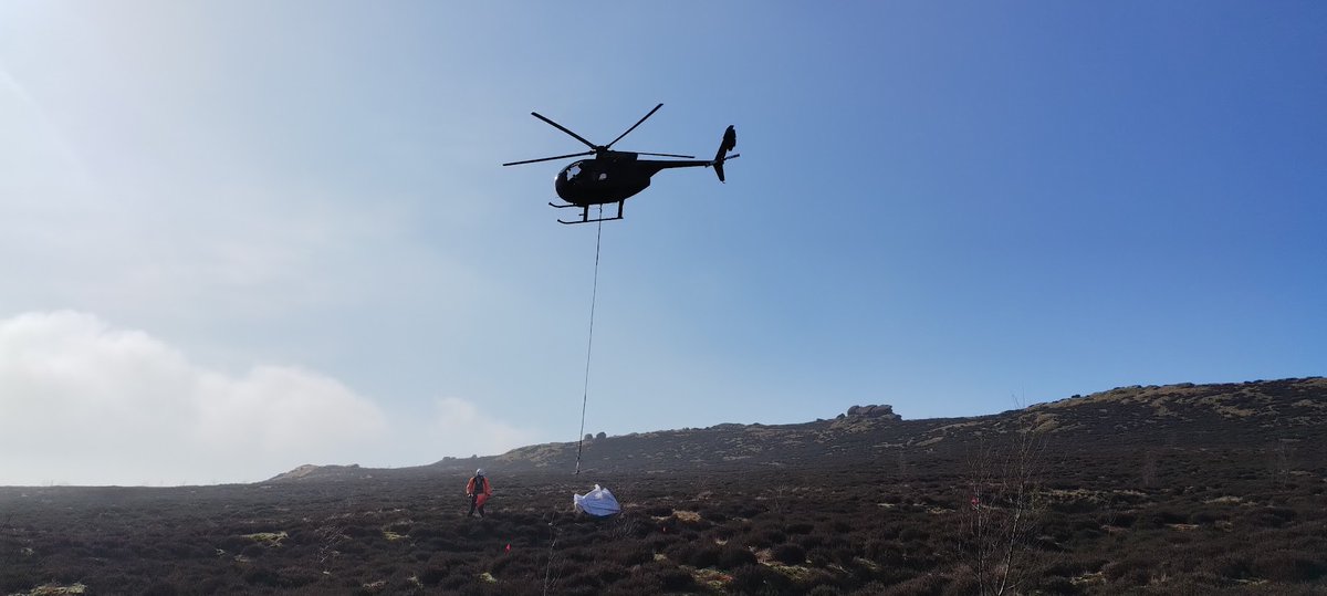 Our helicopters were hard at work on The Roaches last week, delivering stone and coir logs for gully blocks and plug plants for revegetation. #peatlandsmatter