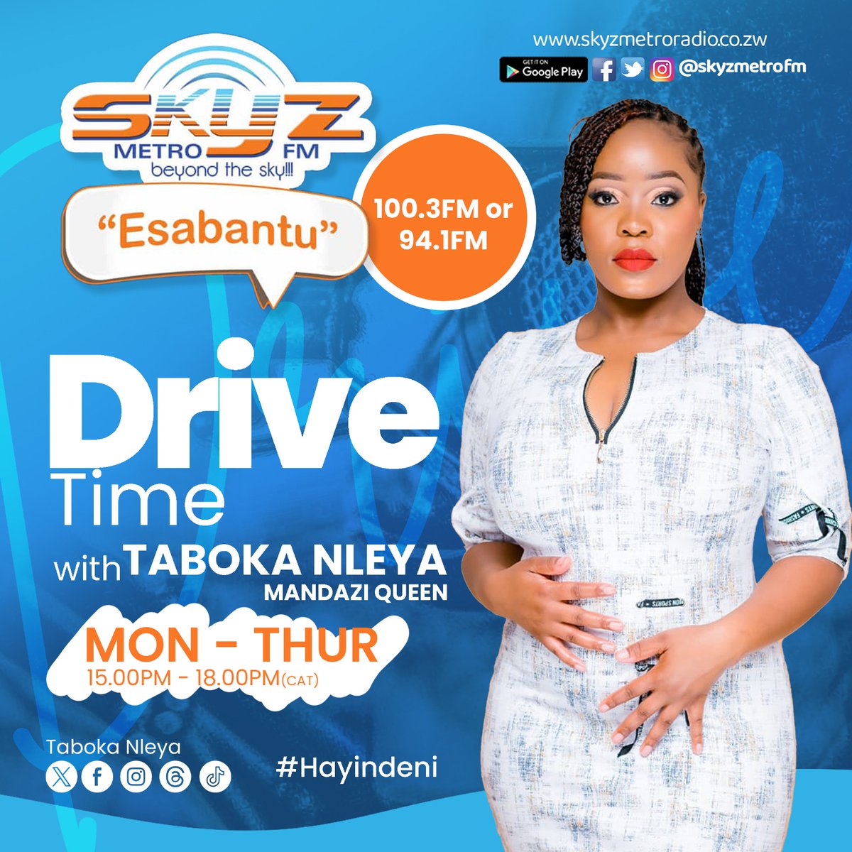 Mabuyani? Lets meet in the air. @SkyzMetroFM from 3pm to 6pm 💃🏽🔥 #MandaziQueen👑 #Nkalangadumbu #Kalangabae #Zimbabweanbae🇿🇼