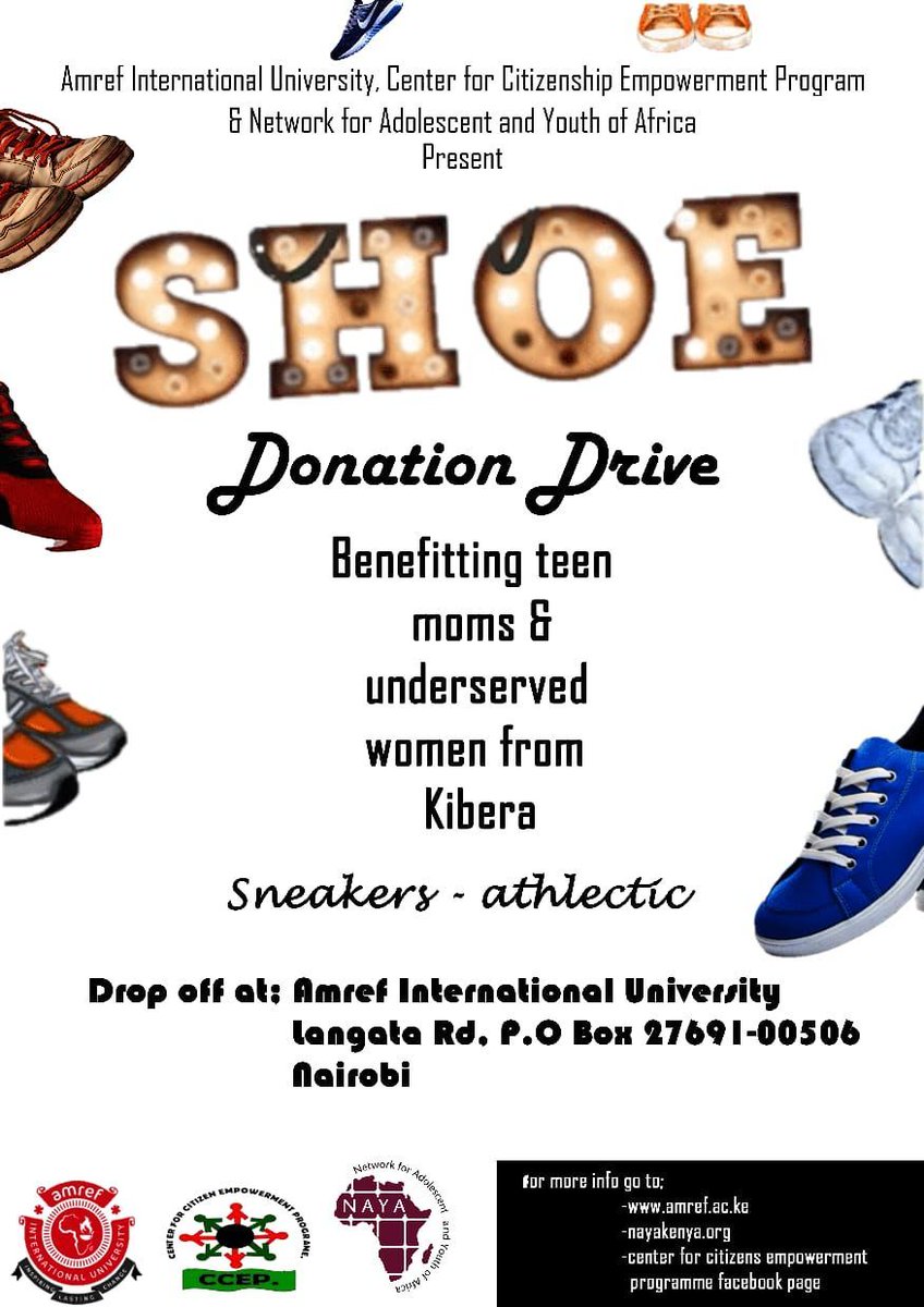 👟 Step into kindness! Join us in making a difference by donating shoes to those in need. Every pair counts! Check the poster below for more details.
<a href="/NAYAKenya/">NAYA Kenya</a> <a href="/amrefuniversity/">Amref International University (AMIU)</a>
#InspiringLastingChange