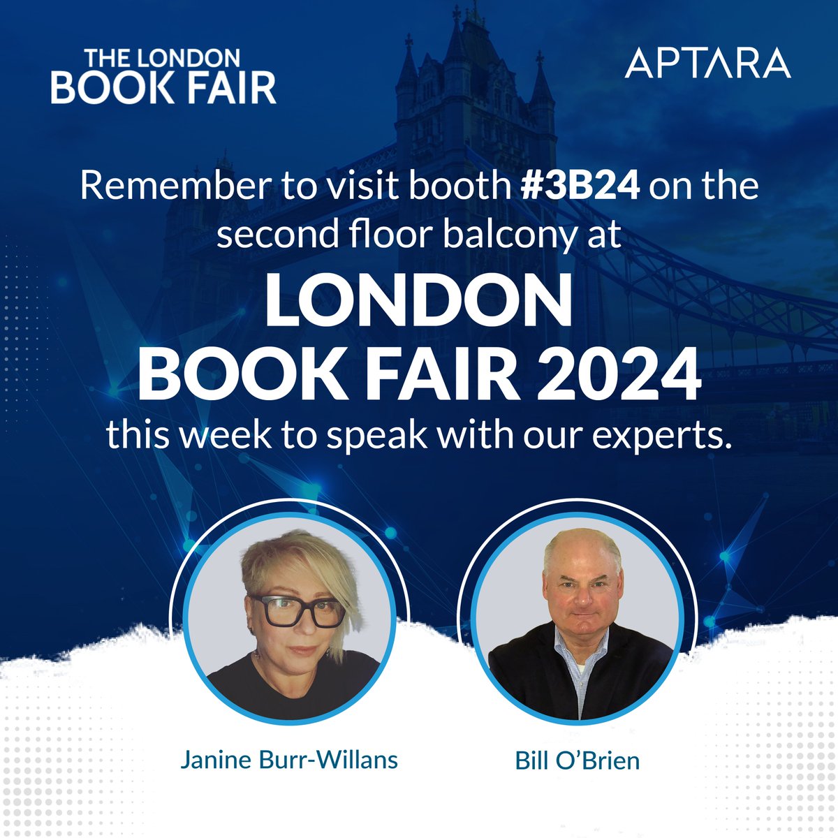 Don't miss the chance to connect with industry experts Janine Burr-Willans and Bill O'Brien. 

#Aptara #londonbookfair #lbf2024 #innovationinpublishing #publishingexperts #bookindustryevent #meettheexperts #publishinginnovation #publishingsolutions #PublishingTech