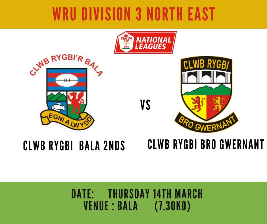 💡Under the Lights💡 (re arranged game from early postponement in season due to frost🥶) @BalaRugbyClub 2nds vs Clwb Rygbi Bro Gwernant 📆 Thursday 14th March ⏰ 7.30KO 📍 Bala @GogPod @ovalzonerugby