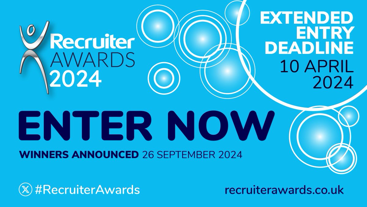 Nominations for #RecruiterAwards Charity of the Year are still OPEN for 2024! If you are a charity within the recruitment sector or a charity helping people get into work, then submit by 3 May to benefit from activities and donations from the Awards. recruiterawards.co.uk/charity/