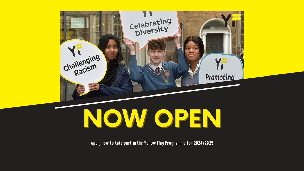 The Yellow Flag Programme is now accepting applications for Sept 2024 Interested schools can apply here ➡️bit.ly/3T81uJ8 The deadline for applications is 29/03/24 @ 17:00 Got a question about your application? Email sian@itmtrav.ie #diversity #inclusion #antiracism