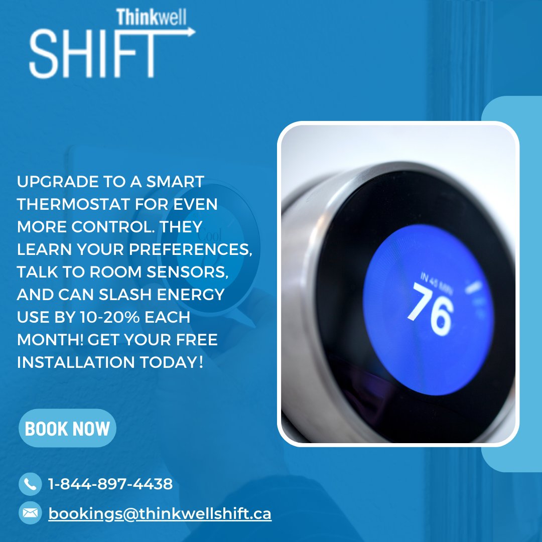 ThinkwellShift's tweet image. Upgrade to a smart thermostat for ultimate control over your home's temperature. It can significantly reduce energy consumption by 10-20% each month! Plus, enjoy FREE installation today! Call us at 1-844-897-4438 to schedule your installation now!
@efficiencyns