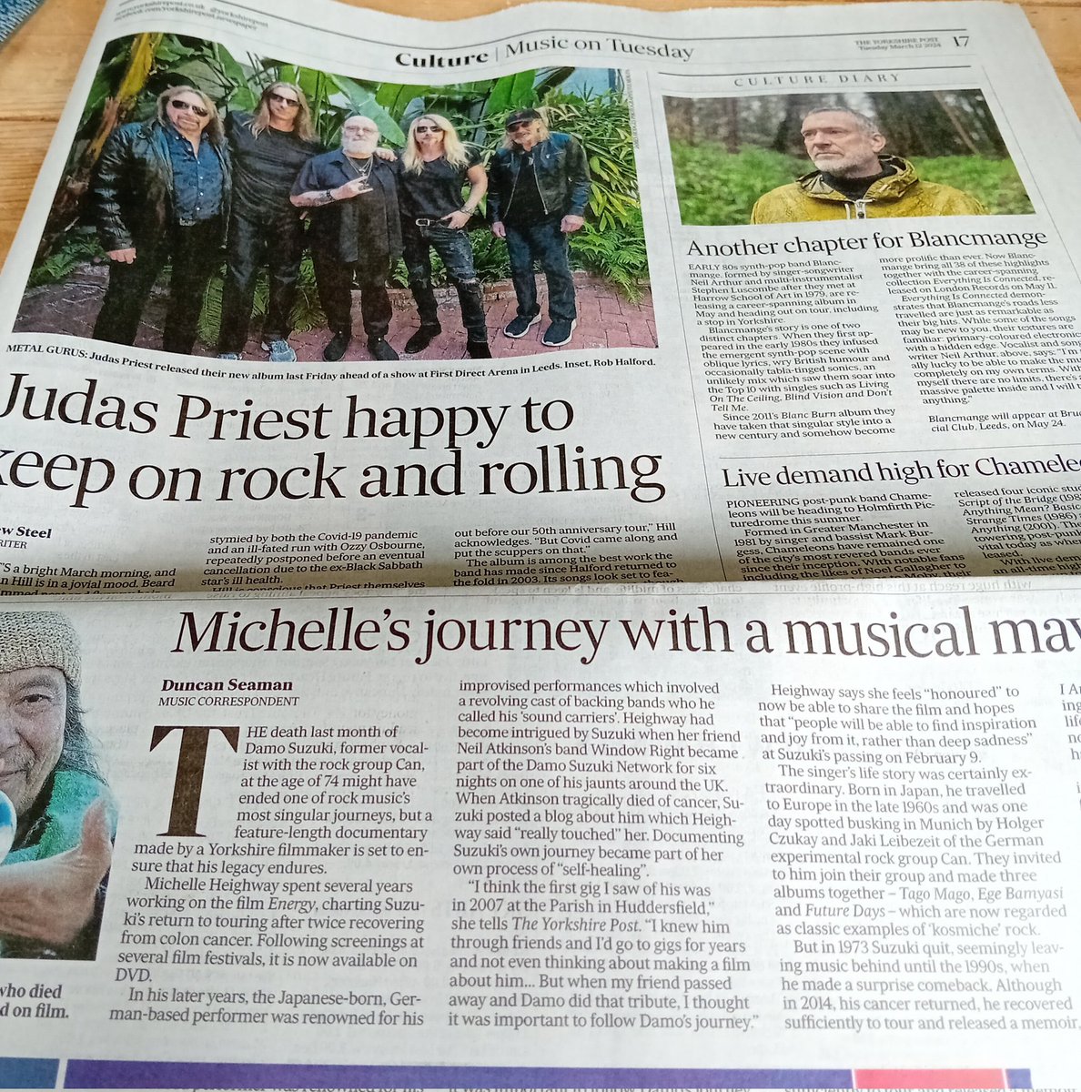 A musical two-for in today's @yorkshirepost - @judaspriest talk to @andrewsteel52, and I speak to @i4visuals about @energythefilm, now out on DVD. #damosuzuki If you can, please ##buyapaper