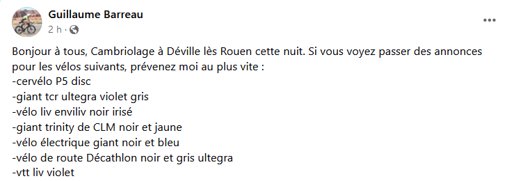 SabineRouenVelo's tweet image. ouvrez l’œil &amp;gt; vols de vélos cette nuit #Déville #Rouen 
&amp;gt; contacts  facebook.com/gbarreau facebook.com/fantineg