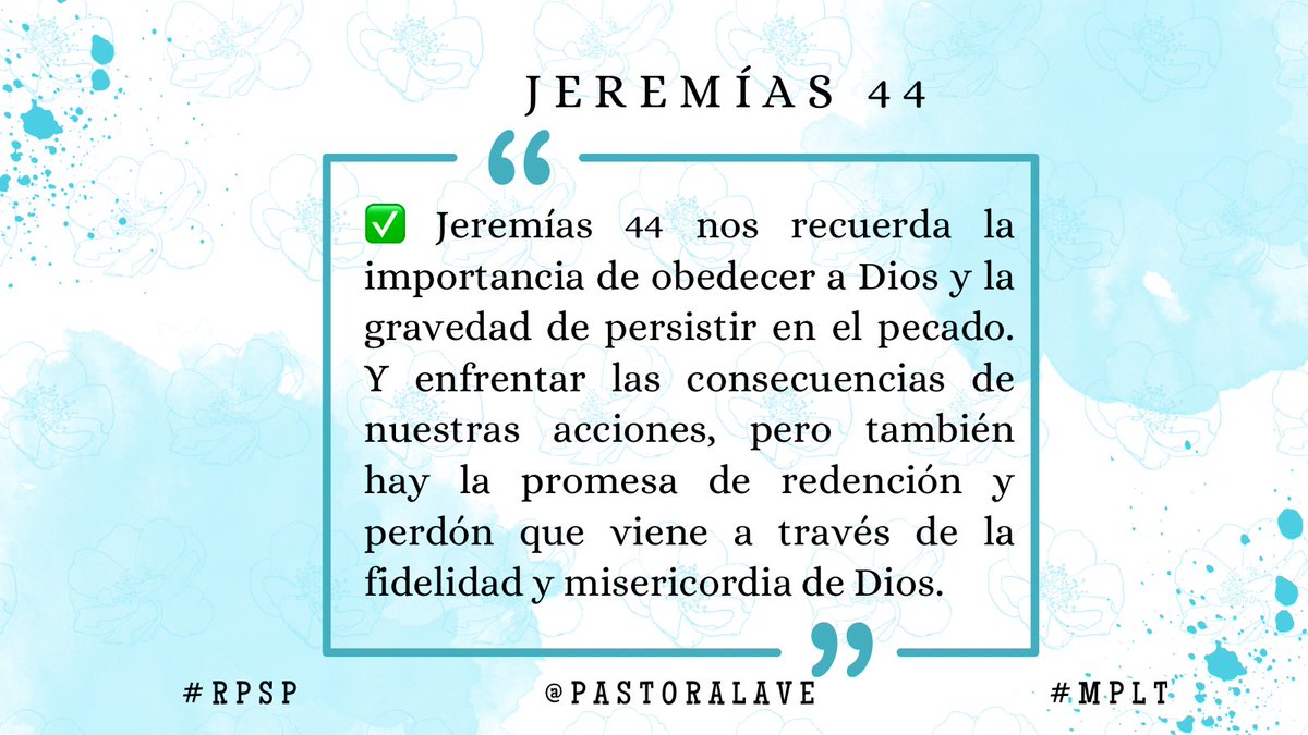 #RPSP JEREMÍAS 44
7 Ahora, pues, así ha dicho Jehová de los ejércitos, Dios de Israel: ¿Por qué hacéis tan grande mal contra vosotros mismos, para ser destruidos el hombre y la mujer, el muchacho y el niño de pecho de en medio de Judá, sin que os quede remanente alguno.