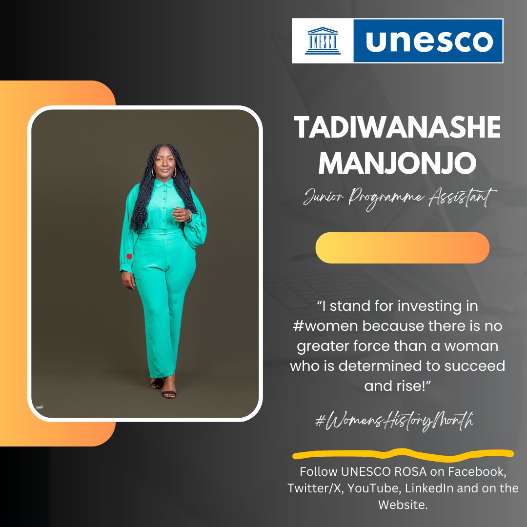 With empathy, compassion &amp; eagerness, they accomplish tasks. They love to work together for perfect results. #WOMEN

“I stand for investing in #women because there is no greater force than a #woman who is determined to succeed &amp; rise!” 

- Tadiwanashe manjonjo, <a href="/unescoROSA/">UNESCOsouthernAfrica #Education #Sciences #Culture</a>