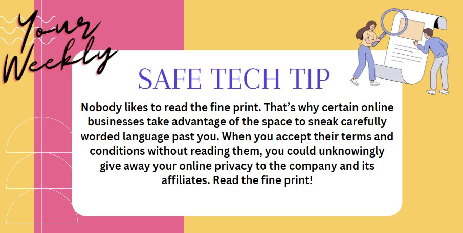 Safe & Inclusive Schools (@sisnlschools) on Twitter photo Good Morning
Another Tech Tuesday Tip to keep us all safe online.
"Read the fine print"
<a href="/NLSchoolsCA/">NLSchools</a> <a href="/FowlerAmanda/">Amanda Fowler (She/Her) ✨</a> <a href="/HickeyDianne/">Dianne Hickey</a> @AndreaHurley7 <a href="/MiaDOb/">Maria Delahunty-O'Br</a> <a href="/aliciashave86/">Alicia Shave</a> <a href="/vanessa_mcauley/">Vanessa McAuley</a> Good Morning
Another Tech Tuesday Tip to keep us all safe online.
"Read the fine print"
<a href="/NLSchoolsCA/">NLSchools</a> <a href="/FowlerAmanda/">Amanda Fowler (She/Her) ✨</a> <a href="/HickeyDianne/">Dianne Hickey</a> @AndreaHurley7 <a href="/MiaDOb/">Maria Delahunty-O'Br</a> <a href="/aliciashave86/">Alicia Shave</a> <a href="/vanessa_mcauley/">Vanessa McAuley</a>