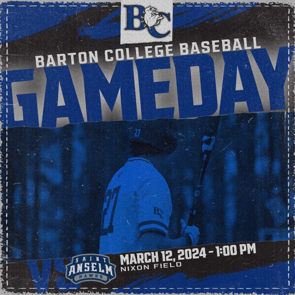 BartonBaseball's tweet photo. 🚨MORE BULLDOG BASEBALL🚨 

The Boys will be in action again today against Saint Anselm College! Enjoy some sunshine and Bulldogs baseball ‼️ 

🆚 Saint Anselm College
🕐 1:00 PM
📍 Wilson, NC
🎥 https://t.co/l6jS0j9cjU
#GoBulldogs https://t.co/vA0L9YZ8GX