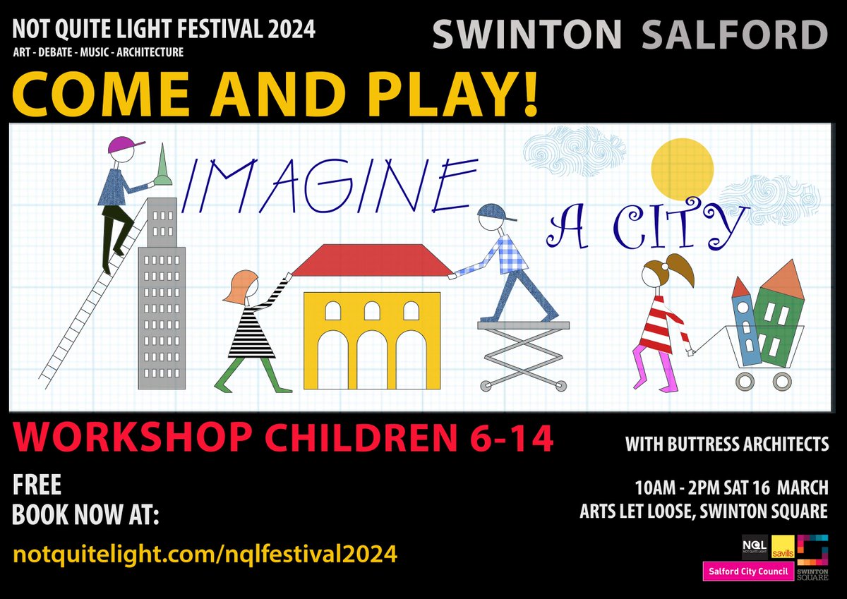This Sat, 16 March, 10am.
Let's find the next generation of architects! 
Come along to this great, free workshop hosted by <a href="/buttressarch/">Buttress Architects</a> 
Swinton, #Salford
notquitelight.com/imagine-a-city/