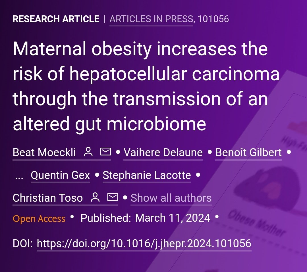 🟪NEW Article in press❕

Maternal obesity increases the risk of hepatocellular carcinoma through the transmission of an altered gut microbiome

 🔓#OpenAccess at 👉 jhep-reports.eu/article/S2589-…

#LiverTwitter