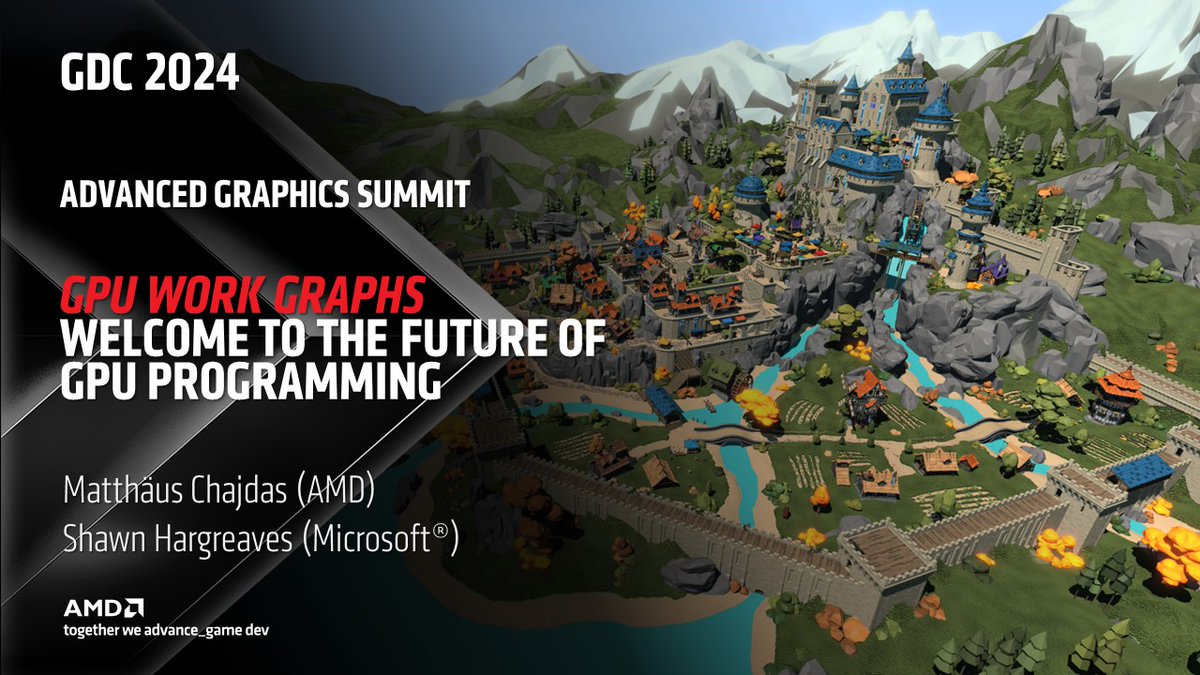GPUOpen's tweet photo. 🧵 Don't miss @NIV_Anteru (@AMD) + Shawn Hargreaves (@DirectX12) @ #GDC24 Advanced #Graphics Summit 📈

Discover the impact the new Microsoft Work Graphs API will have on the #GPU programming landscape!

🗓️ Mon Mar 18 @ 1.20pm
📌 303, South Hall

https://t.co/5u0YXFqx2I (2/8) https://t.co/rUv8mRgEx7