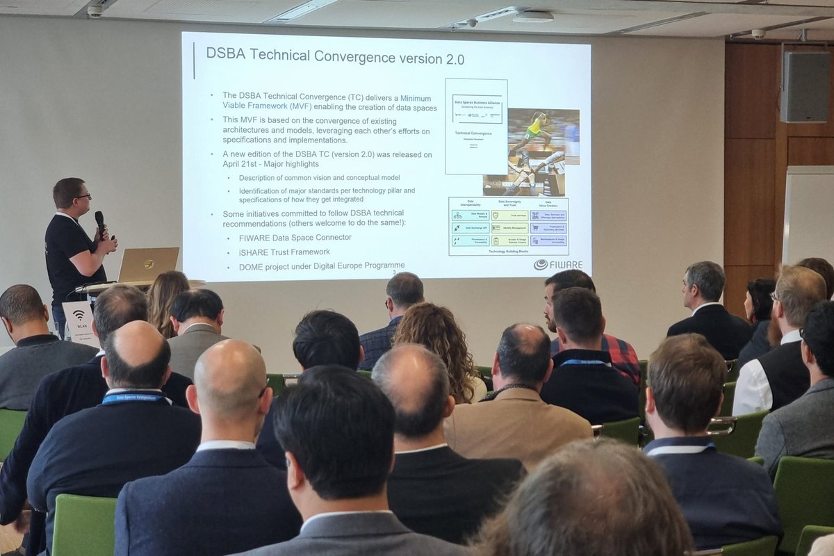 FIWARE's tweet photo. We’re proud to present the FIWARE Data Space Connector to a global audience! It is so exciting to see thought-leaders & global experts ready to learn more about the #DataSpaceConnector development, its values and benefits from Dr. Dennis Wendland, FIWARE Tech Lead & Architect. https://t.co/yvPBGCdCRY