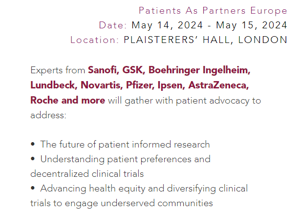 Keynote speakers at the 8th annual Patients as Partners® Europe include patient advocates, industry leaders from GSK, Pfizer, Lundbeck, Boehringer Ingelheim, Ipsen, AstraZeneca, Astellas, and Prostate Cancer Research news.europawire.eu/patients-as-pa… #PatientVoice #PatientPerspective
