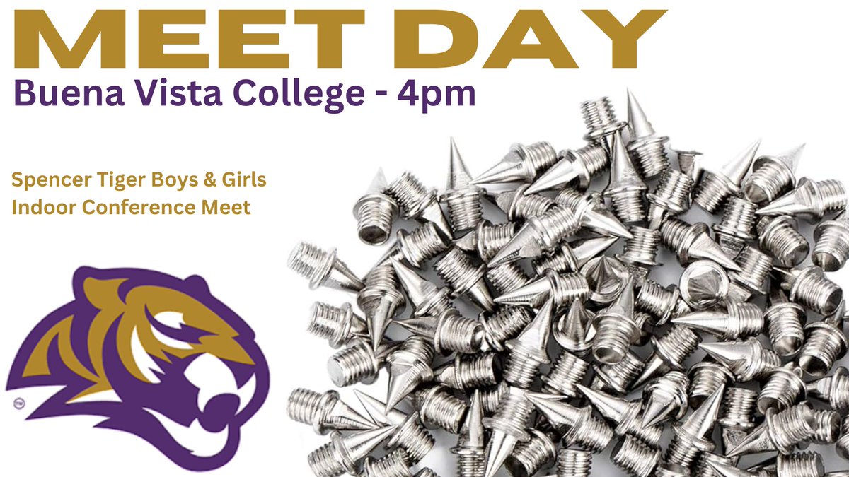 The Spencer Tiger Boys &amp; Girls Track &amp; Field teams travel to BV College today to compete in the Lakes Conference Indoor Meet.

Live Results @ sites.google.com/view/t2timing/…
⏰ 4pm
📍Buena Vista College - Storm Lake

#SpencerIowa #SpencerTigers #TigerPride #SpeedCulture