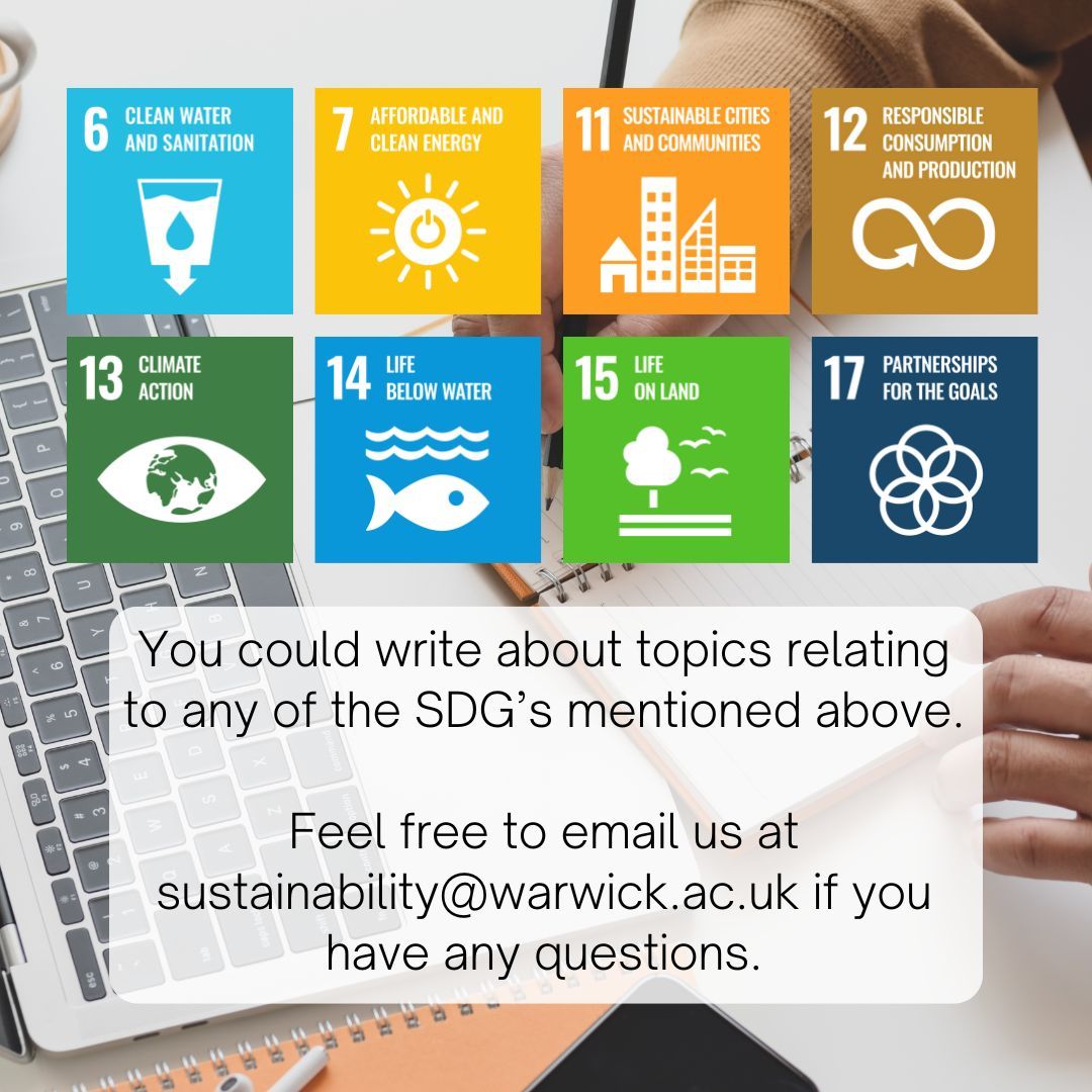 Are you interested in sustainability? Want to get published on our webpage? 🌱 🖊️ Submit a piece of writing relating to any of the mentioned SDGs via the link in our bio.