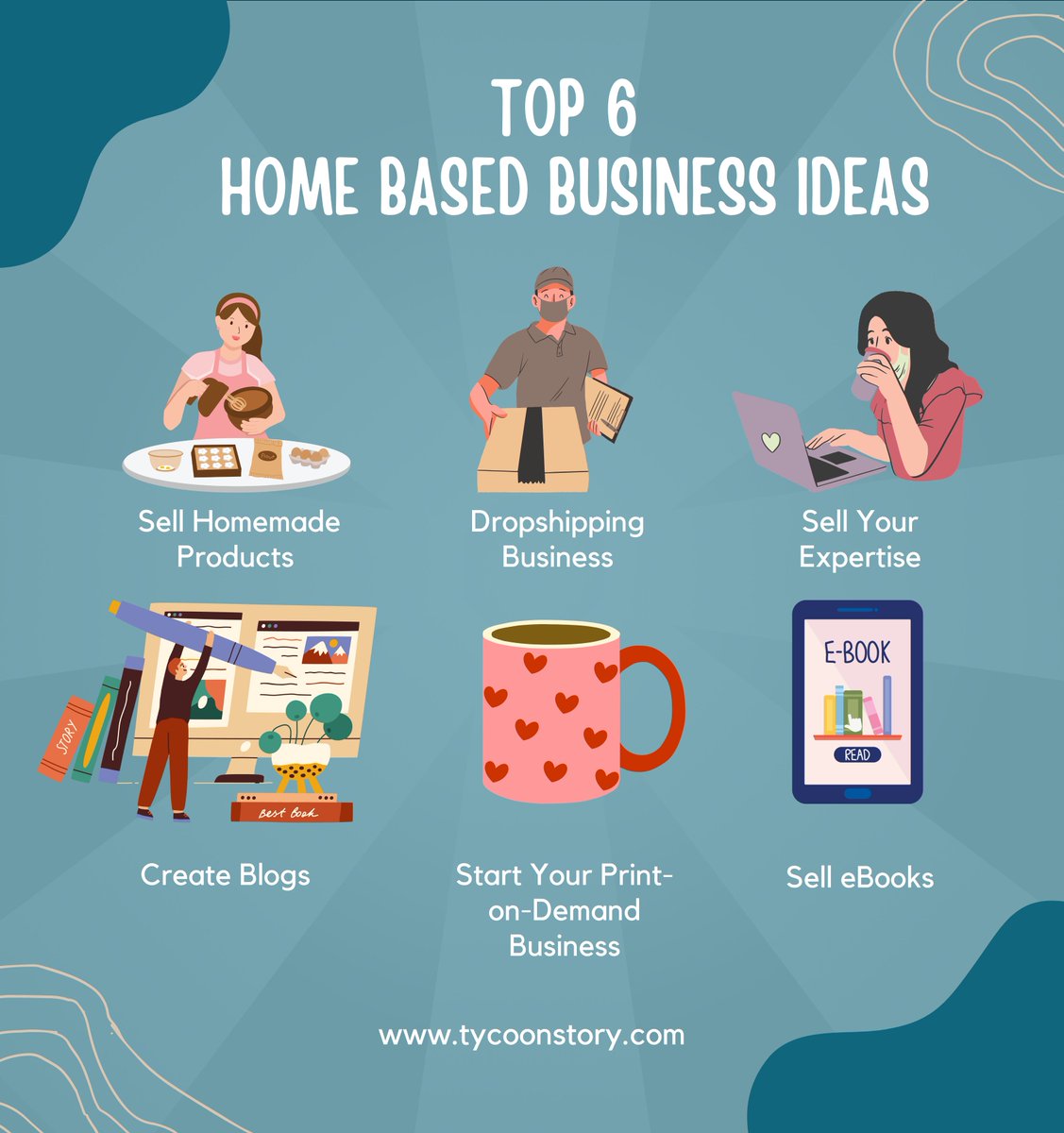Top 6 Home Based Business Ideas 

#homebasedbusiness #freelancewriting #virtualassistance #onlinetutoring #ecommercetips #consulting #coachingtips #bakerybusiness #cateringjobs #entrepreneurship #workfromhome #flexibility #SuccessOpportunity