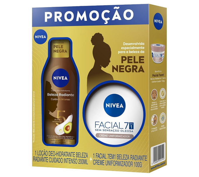 NIVEA Kit Beleza Radiante – Hidratante Desodorante Corporal Cuidado Intenso 200ml + Hidratante 7 em 1 100g