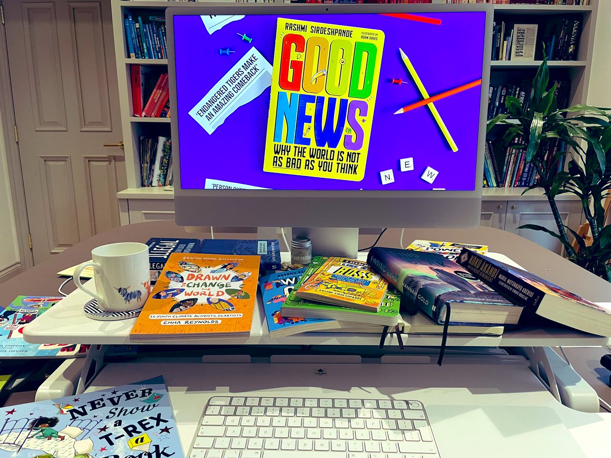 Virtual visits done! Loved chatting to @WestThurrock Year 5s about Good News! They all had a copy too. My usually pristine desk is now full of my books and book recommendations!