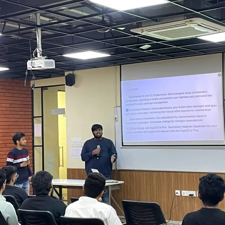 glasskube's tweet photo. Glasskube update from India - Two of our contributors recently delivered a Lightning Talk about Glasskube (https://t.co/q46my87YMR) at the Grafana MeetUp in India.

We're excited that our community is spreading the word about Glasskube worldwide. https://t.co/j2uuKviw5k