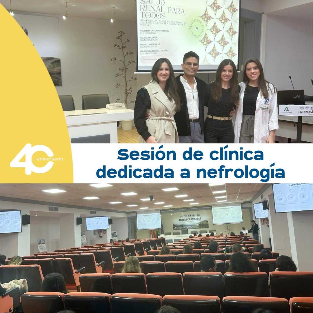 TorrecardenasHU's tweet photo. 🏥 Calentando motores para el Día Mundial del Riñón. En la Sesión de Clínica, nuestros compañeros de #Nefrologia, Valentín Delgadillo (R3), M.ª Dolores Salmerón, Llenalia Gordillo y M.ª Paloma Flores han presentado "Salud renal para todos". 

📍 @saludand  @AlmeriaJunta https://t.co/hn3hvV6dmE