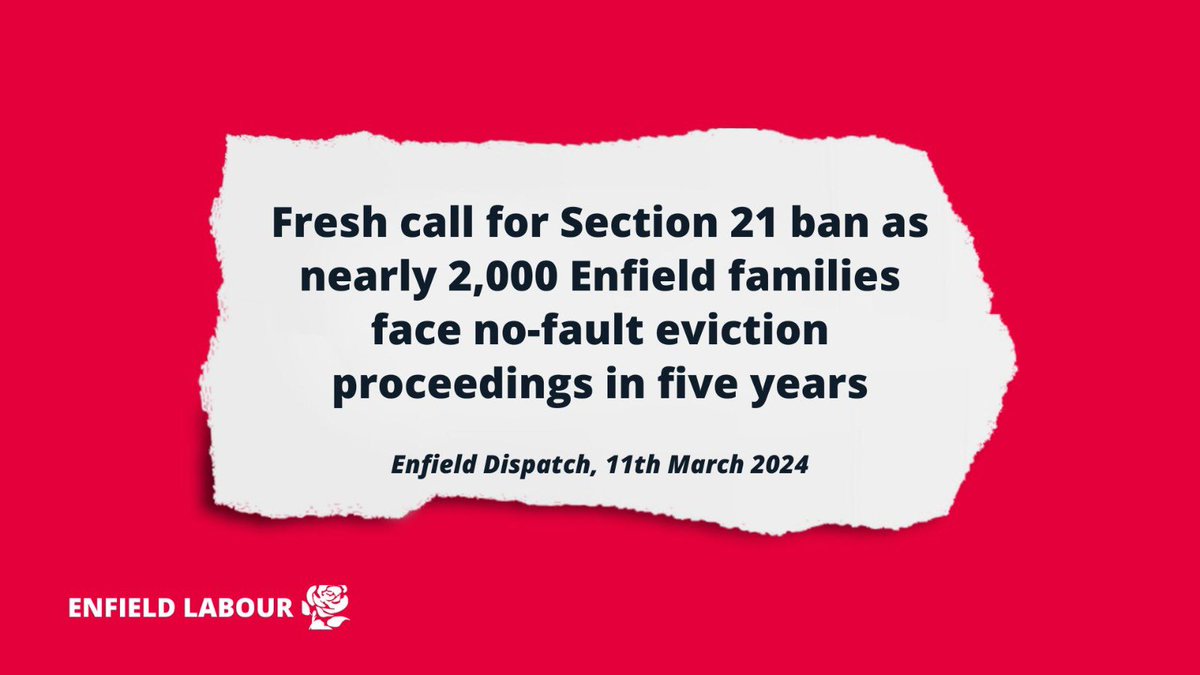 'No fault' evictions are now the leading cause of evictions in Enfield, costing the Council millions in temporary accommodation costs. After five years of promises, the Conservatives have failed to act. (1/)