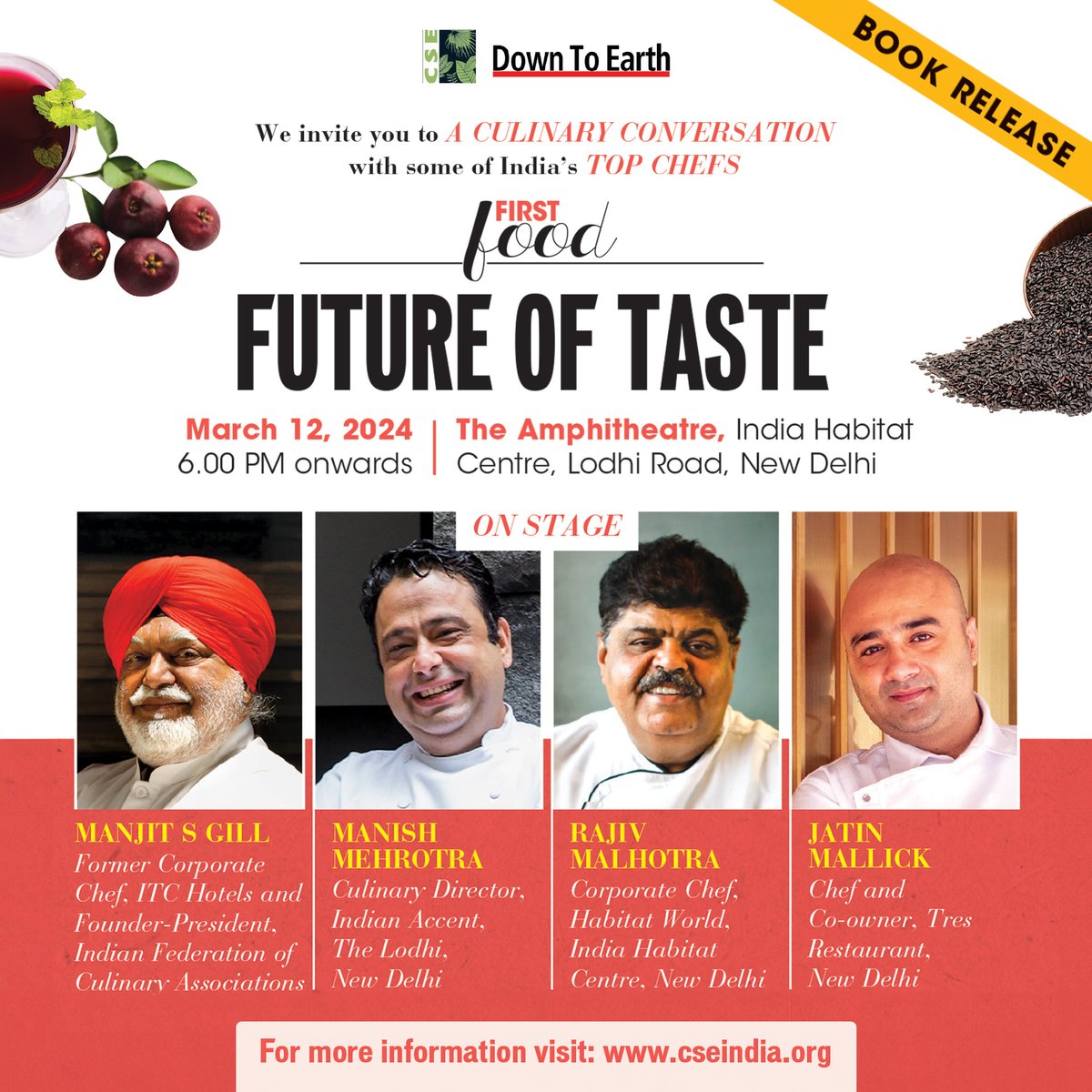 CSEINDIA's tweet photo. Foodies, rejoice!

Don't miss out on the grand unveiling of "Future of Taste" with culinary maestros Manjit S Gill, Rajiv Malhotra, @manishmehrotra, Jatin Mallick, @sunitanar &amp; @vibhavarshney. Join us for a delectable journey in our "First Food" series today  at 6PM at @IHCDelhi https://t.co/0C8h6NLreu
