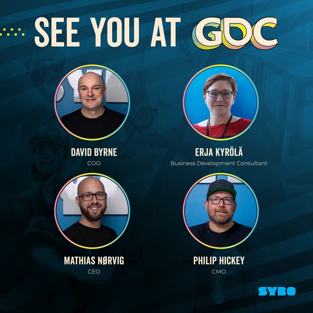 We're ready for #GDC2024! From Copenhagen to San Francisco, you can run into our SYBOians, Mathias Gredal Nørvig, Philip Hickey, David Byrne, and Erja Kyrölä. #GDC #DKGames #SYBO #SubwaySurfers