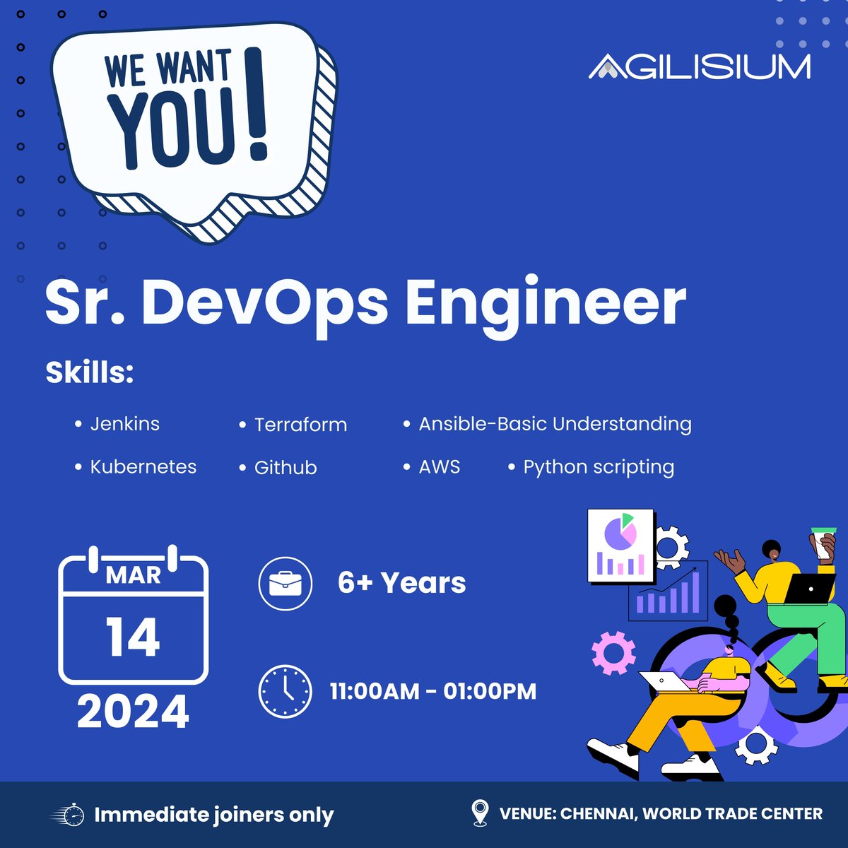 agilisium's tweet photo. 📢 Exciting Opportunity Alert! 🚀

Position: Senior DevOps Engineer
Date: March 14, 2024
Time: 11:00 AM - 01:00 PM
Mode of Interview: Direct Walk-In

Apply Now!

Registration Link: https://t.co/4lMO5OePma

#Hiring #HiringNow #Opentowork #devopsengineerjobs #WalkInInterview https://t.co/xiSi51pMwO