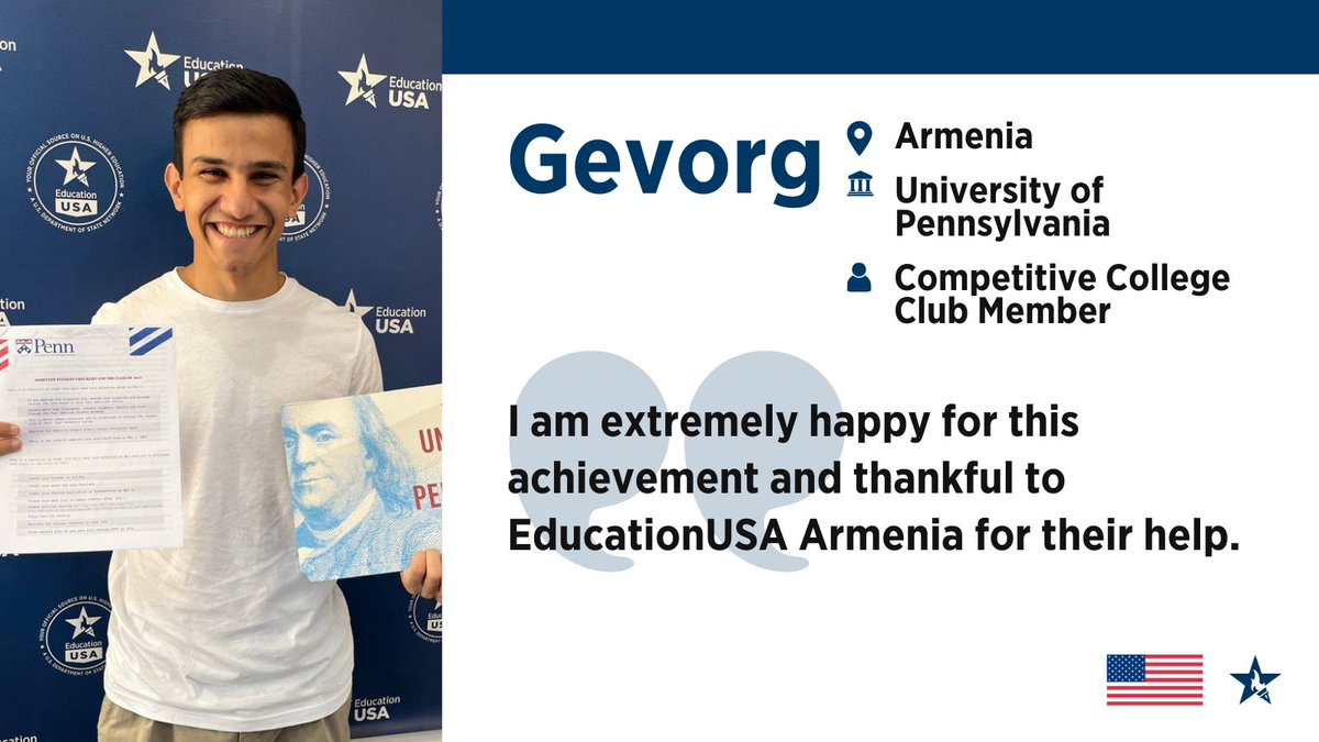 📷 Gevorg from @usembarmenia will study political science and business management at the University of Pennsylvania (@penn). Congratulations to Gevorg and all who have followed their #StudyWithUS dreams!  #StudentSuccessSaturday