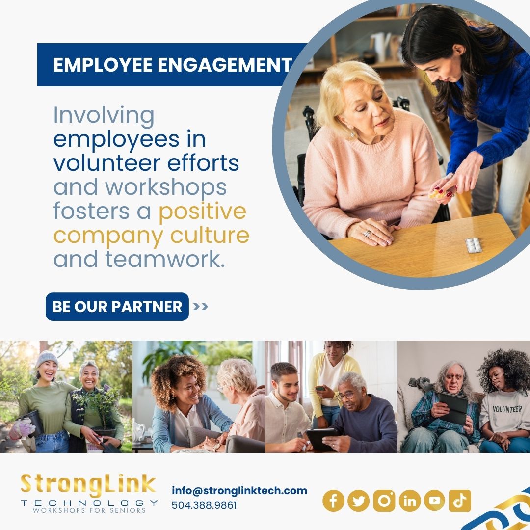 By sponsoring our free smartphone workshops for seniors, you can enhance employee engagement through volunteer opportunities. 👨‍💼👩‍💼 Employees can foster connections and build a sense of community. #TechForSeniors #EmployeeEngagement #CommunityImpact 📱👵