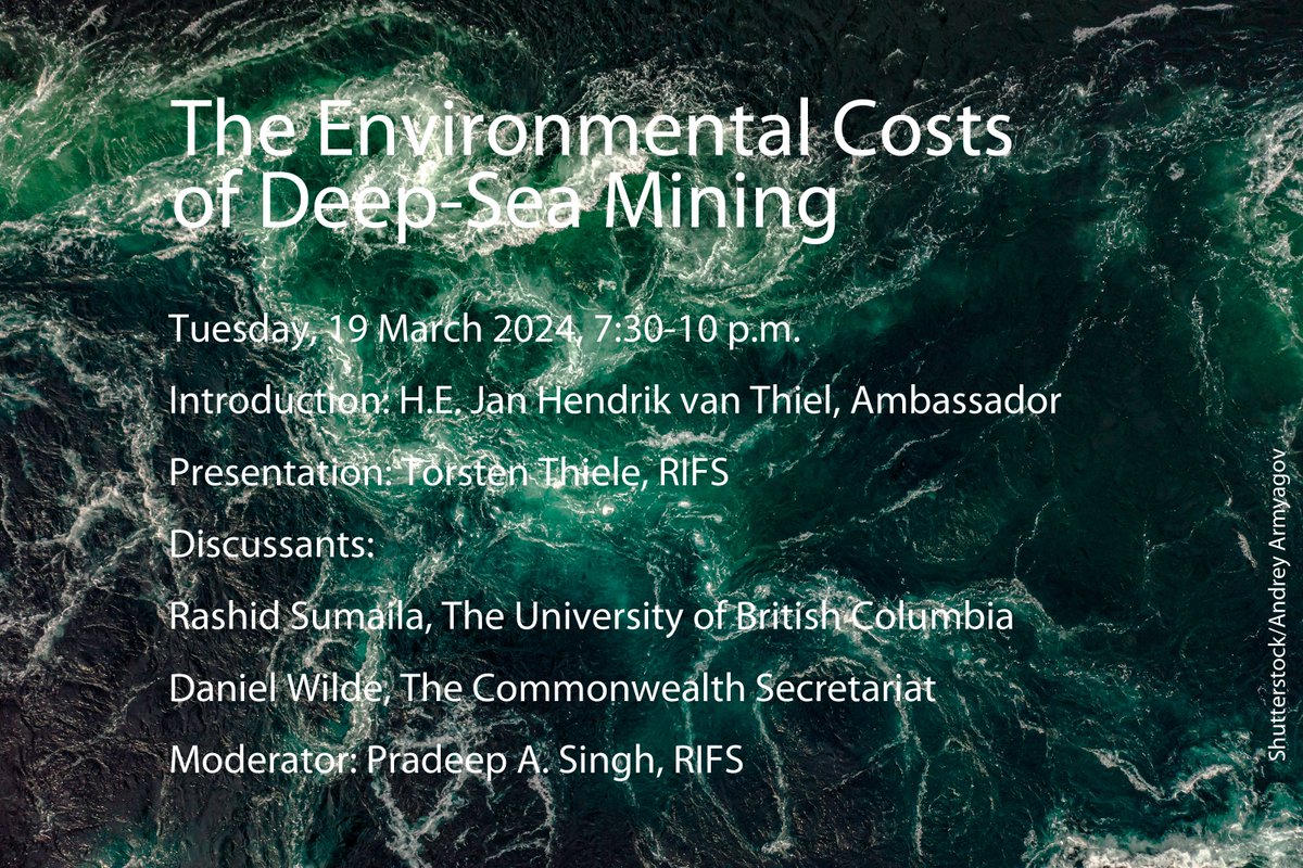 During the upcoming meeting of the International Seabed Authority in Jamaica, the German Embassy is hosting a meeting on 'The Environmental Costs of Deep-Sea Mining', moderated by Pradeep Singh @pra_deep_sea & w/ a presentation by Torsten Thiele @tors10th, RIFS